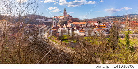 Panoramic View of Cesky Krumlov Historic Center and Cityscape, Czech Republic Panoramic View of Cesky Krumlov Historic Center and Cityscape, Czech Republic 141919806