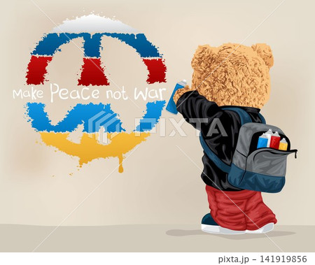 Vector illustration of teddy bear painting colorful peace symbol with spray paint Vector illustration of teddy bear painting colorful peace symbol with spray paint 141919856