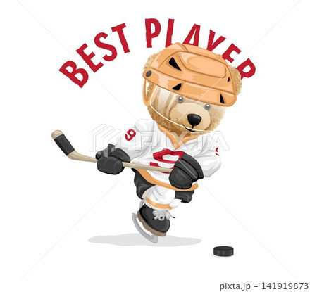 Vector illustration of teddy bear playing hockey 141919873