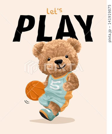Hand drawn vector illustration of teddy bear cartoon playing basketball Hand drawn vector illustration of teddy bear cartoon playing basketball 141919875