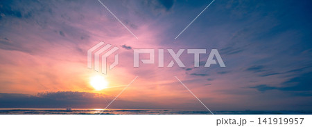 Sunset over the sea. Atlantic ocean in evening, Porto, Portugal, Europe 141919957