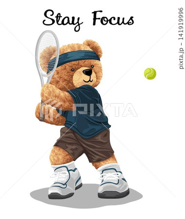 Hand drawn vector illustration of teddy bear playing tennis Hand drawn vector illustration of teddy bear playing tennis 141919996