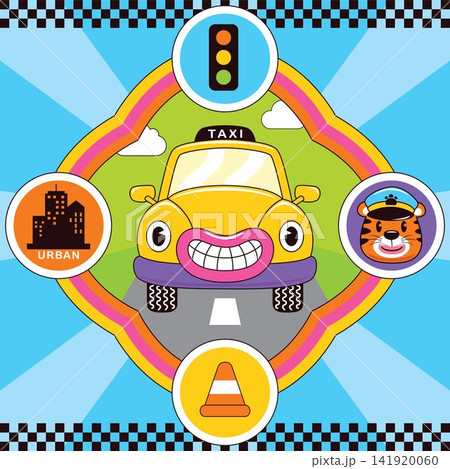 hand drawn trendy cartoon element illustration with funny car and traffic element hand drawn trendy cartoon element illustration with funny car and traffic element 141920060