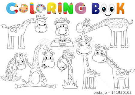 Coloring book with group of funny giraffe cartoon Coloring book with group of funny giraffe cartoon 141920162