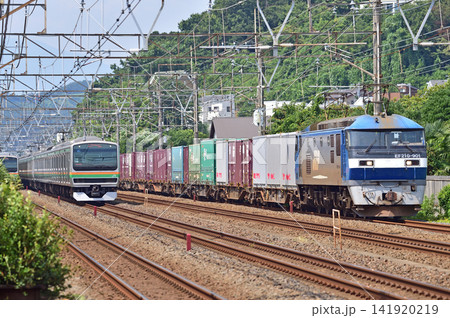 東海道本線 二宮ー大磯 JR貨物 EF210-901(岡山) E231系1000番台 U57編成 東海道本線 二宮ー大磯 JR貨物 EF210-901(岡山) E231系1000番台 U57編成 141920219