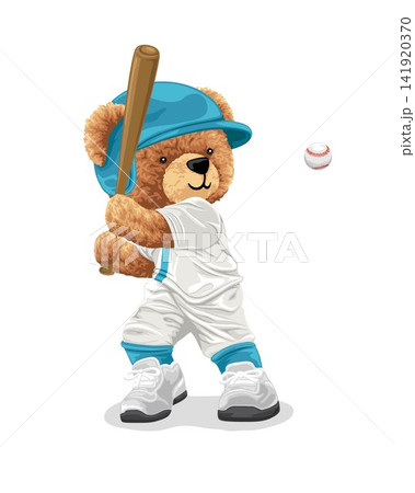 Vector cartoon illustration, teddy bear playing baseball Vector cartoon illustration, teddy bear playing baseball 141920370