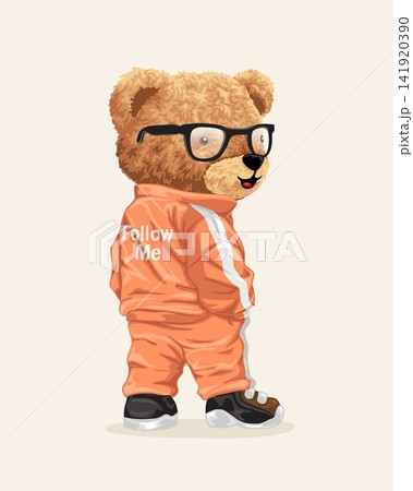 Vector illustration of cute teddy bear in orange fashion sweatsuit Vector illustration of cute teddy bear in orange fashion sweatsuit 141920390