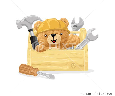 Vector illustration of cute teddy bear in toolbox with worker tools Vector illustration of cute teddy bear in toolbox with worker tools 141920396