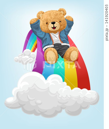 Vector illustration of cute teddy bear sliding on rainbow Vector illustration of cute teddy bear sliding on rainbow 141920403