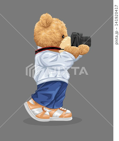 Vector illustration of cute teddy bear holding camera Vector illustration of cute teddy bear holding camera 141920417