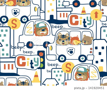 seamless pattern vector of city traffic with funny animals cartoon seamless pattern vector of city traffic with funny animals cartoon 141920451