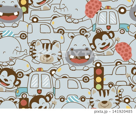 Seamless pattern vector of vehicles cartoon with funny animals and stoplight Seamless pattern vector of vehicles cartoon with funny animals and stoplight 141920485