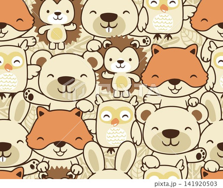 Seamless pattern vector of funny woodland animals cartoon Seamless pattern vector of funny woodland animals cartoon 141920503
