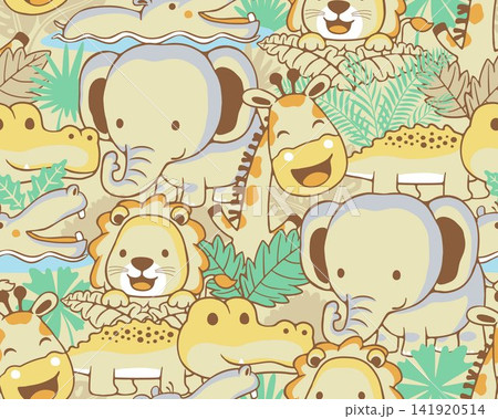 Seamless pattern of funny safari animals cartoon Seamless pattern of funny safari animals cartoon 141920514