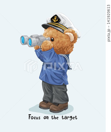 Vector illustration of hand drawn teddy bear in sailor costume with binocular Vector illustration of hand drawn teddy bear in sailor costume with binocular 141920613