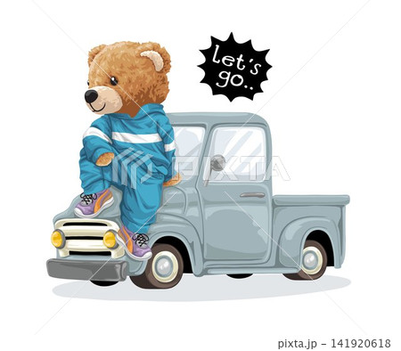Vector illustration of hand drawn teddy bear sitting on truck Vector illustration of hand drawn teddy bear sitting on truck 141920618