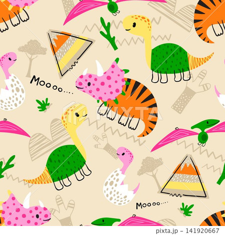 Seamless pattern vector of cute dinosaurs doodle cartoon Seamless pattern vector of cute dinosaurs doodle cartoon 141920667
