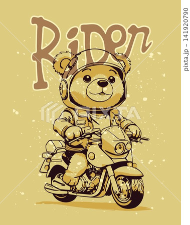 Biker bear riding motorcycle. Contour art vector illustration Biker bear riding motorcycle. Contour art vector illustration 141920790