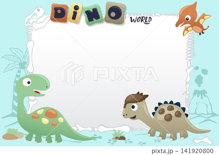 Cute dinosaurs cartoon with blank sign. Prehistoric animals vector illustration Cute dinosaurs cartoon with blank sign. Prehistoric animals vector illustration 141920800