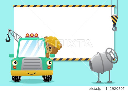 Cute bear cartoon driving tow truck. Industrial elements with blank sign vector illustration Cute bear cartoon driving tow truck. Industrial elements with blank sign vector illustration 141920805