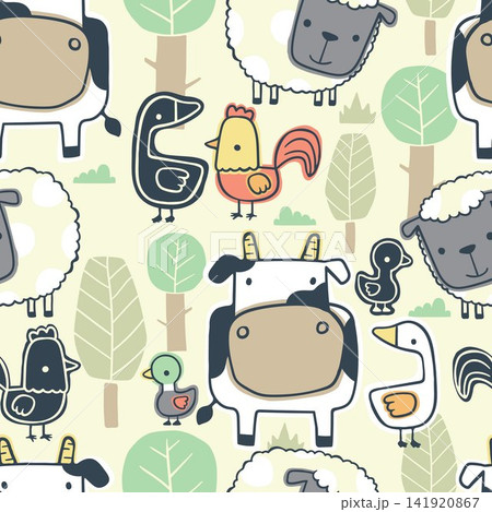 Seamless pattern vector of farm animals cartoon Seamless pattern vector of farm animals cartoon 141920867