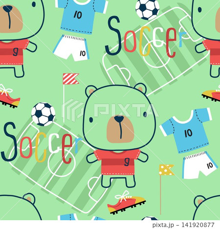 Seamless pattern vector of cartoon little bear with soccer elements illustration Seamless pattern vector of cartoon little bear with soccer elements illustration 141920877