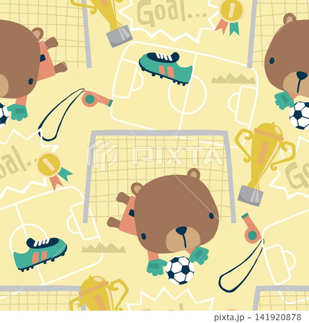 Seamless pattern vector of cartoon cute bear goalkeeper with soccer elements Seamless pattern vector of cartoon cute bear goalkeeper with soccer elements 141920878