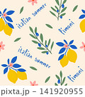 Italian Summer Seamless Pattern With Lemons, Flowers, Olive Branches and Leaves 141920955