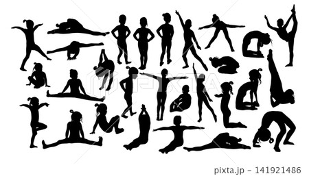 Girls gymnast silhouettes. School of children's gymnastics . Vector illustration Girls gymnast silhouettes. School of children's gymnastics . Vector illustration 141921486