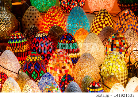 Egyptian mosaic egg shaped lamps at night street market in Sharm El Sheikh, Egypt Egyptian mosaic egg shaped lamps at night street market in Sharm El Sheikh, Egypt 141921535
