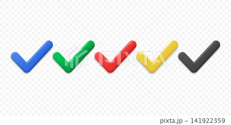 Check Mark Icon Set, 3d Vector Illustration. Colorful Tick Symbols in Blue, Green, Red, Yellow and Black. Approved, Verified and Correct Sign Collection Isolated Check Mark Icon Set, 3d Vector Illustration. Colorful Tick Symbols in Blue, Green, Red, Yellow and Black. Approved, Verified and Correct Sign Collection Isolated 141922359