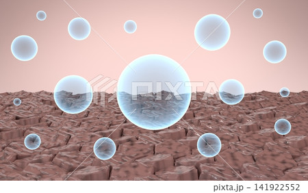 Multiple Moisture Bubbles over Dry Damaged Skin - 3d illustration Multiple Moisture Bubbles over Dry Damaged Skin - 3d illustration 141922552
