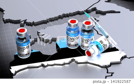 Covid 19, SARS CoV 2, coronavirus vaccination in Estonia - country shape, vials and syringe - 3D illustration Covid 19, SARS CoV 2, coronavirus vaccination in Estonia - country shape, vials and syringe - 3D illustration 141922587