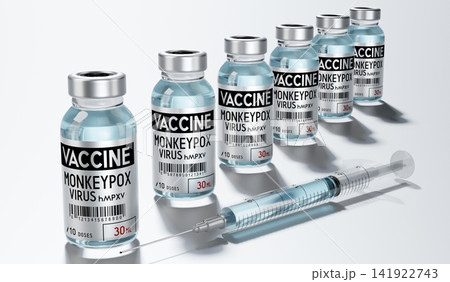 Monkeypox vaccine ampoules and syringe - 3D illustration Monkeypox vaccine ampoules and syringe - 3D illustration 141922743