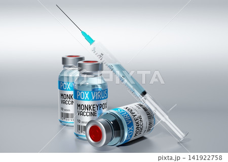 Monkeypox vaccine ampoules and syringe - 3D illustration Monkeypox vaccine ampoules and syringe - 3D illustration 141922758