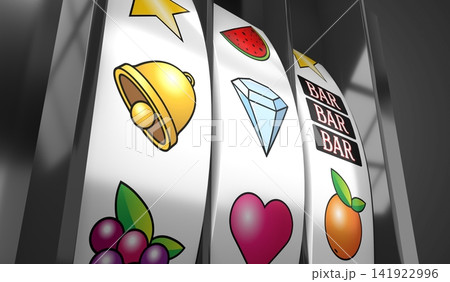 Three Wheels Casino Slots Machine with Random Items - 3d illustration 141922996
