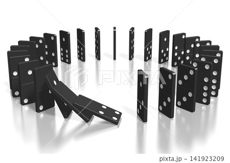 3D black dominoes standing in circle 3D black dominoes standing in circle 141923209