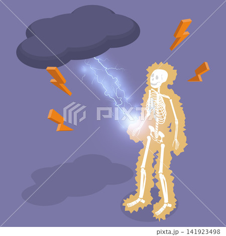 3D Isometric Flat Vector Illustration of Lightning Strike, Man Struck By Lightning 141923498