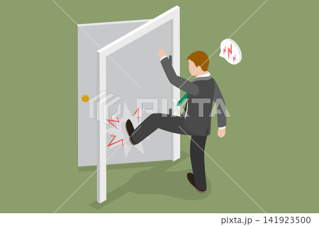 3D Isometric Flat Vector Illustration of Foot Door Kicking, Businessman Violates Office Ethics 3D Isometric Flat Vector Illustration of Foot Door Kicking, Businessman Violates Office Ethics 141923500