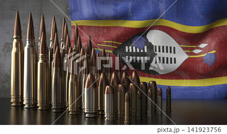 Eswatini - various projectiles and national flag - 3D illustration Eswatini - various projectiles and national flag - 3D illustration 141923756