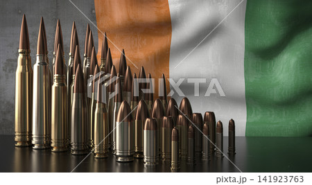 Ivory Coast - various projectiles and national flag - 3D illustration Ivory Coast - various projectiles and national flag - 3D illustration 141923763