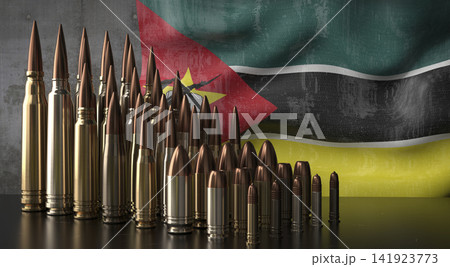 Mozambique - various projectiles and national flag - 3D illustration Mozambique - various projectiles and national flag - 3D illustration 141923773