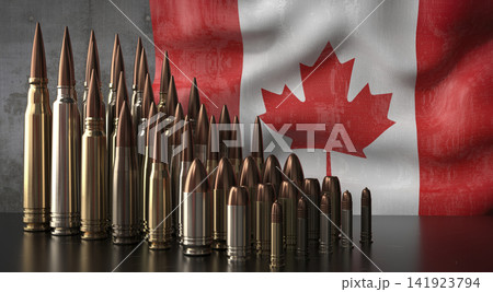Canada - various projectiles and national flag - 3D illustration Canada - various projectiles and national flag - 3D illustration 141923794