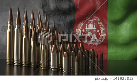 Afghanistan - various projectiles and national flag - 3D illustration Afghanistan - various projectiles and national flag - 3D illustration 141923812