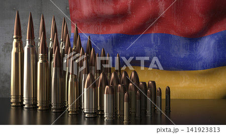 Armenia - various projectiles and national flag - 3D illustration Armenia - various projectiles and national flag - 3D illustration 141923813