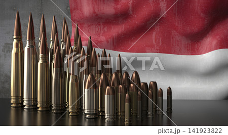 Indonesia - various projectiles and national flag - 3D illustration Indonesia - various projectiles and national flag - 3D illustration 141923822