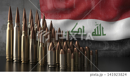 Iraq - various projectiles and national flag - 3D illustration Iraq - various projectiles and national flag - 3D illustration 141923824
