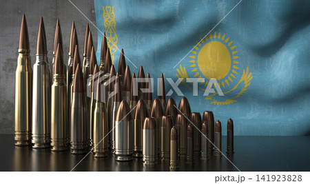 Kazakhstan - various projectiles and national flag - 3D illustration Kazakhstan - various projectiles and national flag - 3D illustration 141923828