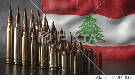 Lebanon - various projectiles and national flag - 3D illustration Lebanon - various projectiles and national flag - 3D illustration 141923832