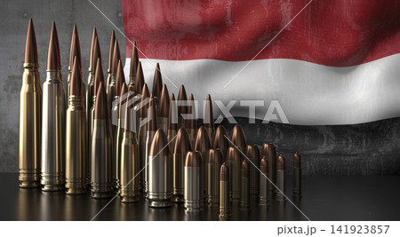 Yemen - various projectiles and national flag - 3D illustration Yemen - various projectiles and national flag - 3D illustration 141923857